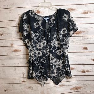Izod Blue Floral Handkerchief Top